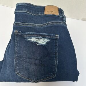 American Eagle Ne(x)t Level Stretch Mid-Rise Distressed Dark Jegging Jeans Sz 12